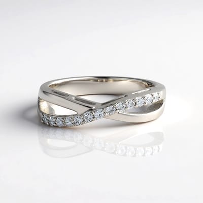 Cavill - 925 Sterling Zilveren Ring - 13 Cambodjaanse Zirkonen 0,259 ct - Geplatineerd - Modern Kruisband Ontwerp - Elegante Damesring