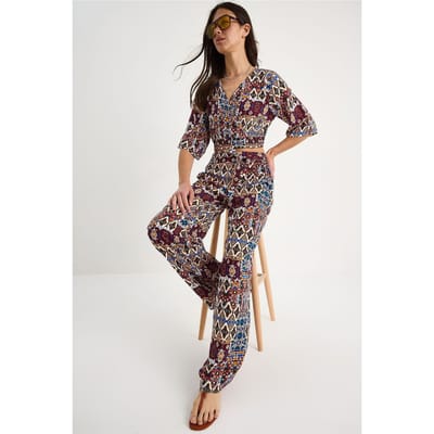 Gegevensset met Patroon en V-hals Crop Top