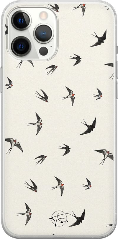 Hoesje geschikt voor iPhone 12 Pro Max - Vogels / Birds - Soft Case - TPU - Print - Beige - Mooie Telefoonhoesjes