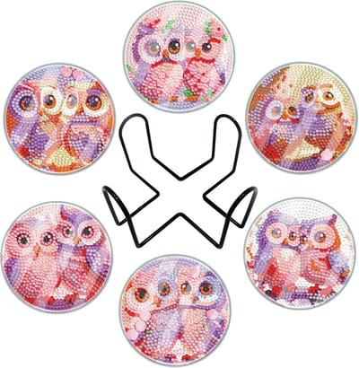 Adorzy Diamond Painting Onderzetters Uilen – 6 stuks - Met Bescherming - Diamond Painting pakket volledig – Diamond Painting Volwassenen