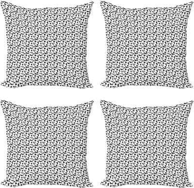 ABAKUHAUS Decoratieve kussenhoes met teckelmotief, 4 stuks, moderne accenten, dubbelzijdige digitale print, 50 x 50 cm, antracietgrijs en wit