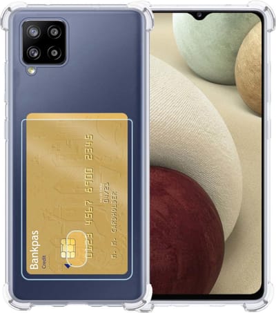Hoesje - Geschikt voor Samsung Galaxy A12 - Met Pashouder en Kaarthouder - Telefoon Hoes Shockproof - Siliconen Case - Back Cover - Shock Proof - Pasjes Houder - Telefoonhoesjes - Transparant