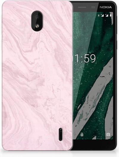 TPU Hoesje voor Nokia 1 Plus TPU Siliconen Hoesje Marble Pink - Origineel Cadeau Vriendin