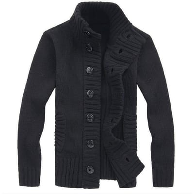 Cardigan pour homme, pull tricoté, simple, décontracté, boutonné, grande taille M black