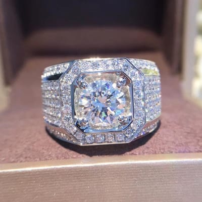 Grande Bague en Cristal Blanc CZ pour Femmes Hommes Mode Couleur Dorée Hip Hop Bague de Fiançailles Entièrement en Cristal Alliance Hommes Bijoux de Soirée 7 gray