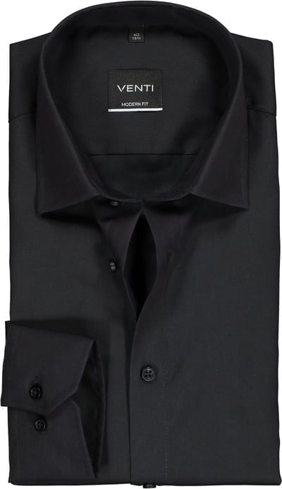 VENTI modern fit overhemd - mouwlengte 7 - zwart - Strijkvrij - Boordmaat: 39 (EU maat: M)