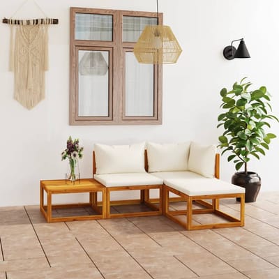 vidaXL - 4-delige - Loungeset - met - kussens - massief - acaciahout - crème