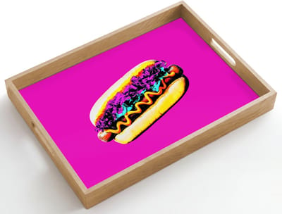 Dienblad hout 50x35 cm - Schootdienblad - Hotdog - Roze - Retro - Borrelplank rechthoek - Plateau dienbladen