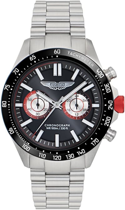 Aston Martin Spt Quartz Chronograaf Horloge Zilverkleurig Kast Gemaakt Van 100% Roestvrij Staal En Een Armband Van 100% Roestvrij Staal 44 MTIS1F5013E, MTIS1F5023E, MTIS1F5043E