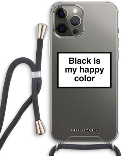 Case Company® - Hoesje met koord geschikt voor iPhone 12 Pro hoesje met Koord - Black is my happy color - Telefoonhoesje met Zwart Koord - Bescherming aan alle Kanten en Over de Schermrand