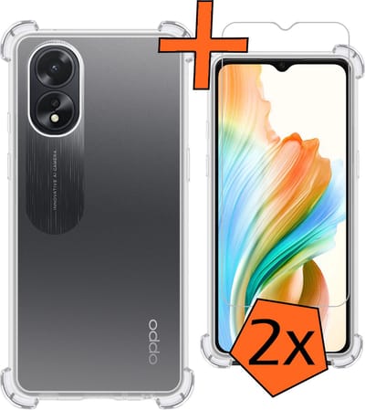 Hoes - Met Screenprotector - 2 Stuks - Geschikt voor OPPO A38 - Sterk & Shockproof - Siliconen Case - Back Cover - Telefoon Hoes - Shock Proof - Transparant