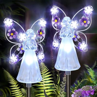 Solar Engeltuin Staaklampen 2 Stuks - Buitenlamp met 7 LED's voor Begraafplaats Grafdecoratie - Herinneringscadeau, Kerst Yard Art, Sympathie Geschenk - 1 Set