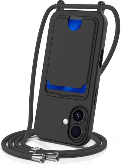Lunso Geschikt voor iPhone 17 - Telefoonhoes met koord en kaarthouder - Zwart