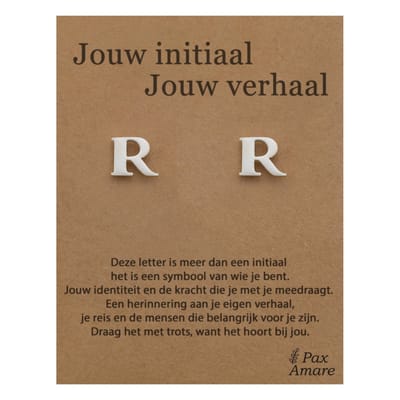 Letter R Oorbellen op Cadeau Kaartje - Jouw initiaal, jouw verhaal - Zilverkleurig Stainless Steel - 7mm Initiaal Oorknopjes- Pax Amare
