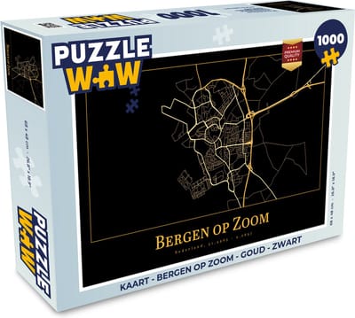 Puzzel Kaart - Bergen op Zoom - Goud - Zwart - Legpuzzel - Puzzel 1000 stukjes volwassenen