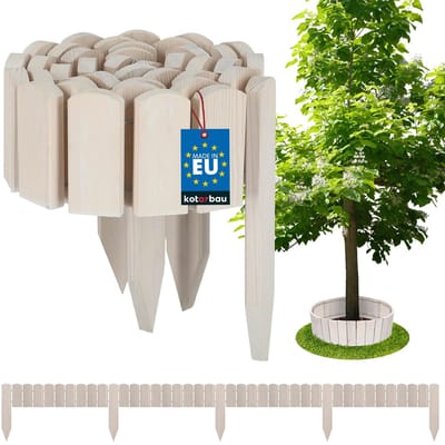 KOTARBAU® Bloembedrand, Rolborder, 200 x 10 cm, Wit, Tuinafscheiding, Houten Tuinhek, Borderrand, Palissade, Schapenhek, Tuindecoratie