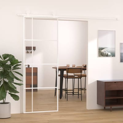 vidaXL - Schuifdeur - 76x205 - cm - ESG-glas - en - aluminium - wit