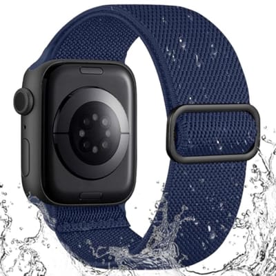 PromoHome Sportband compatibel met Apple Watch 46/45/44/49/42 mm - Vuilafstotend Nylon - Elastische Lus voor iWatch Series 10/9/8/7/6/5/4/3/SE/Ultra 2 - Dames & Heren - Midnight Blue