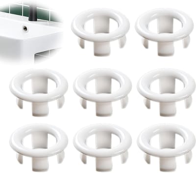 Set van 8 Overloopringen voor Wastafels – Ronde Stopringen voor Overloop, Perfect voor Badkamer en Keuken (Wit)