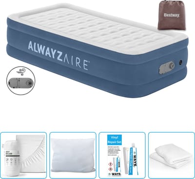 Bestway Alwayszair luchtbed - 1-Persoons - 97 x 191 x 46 cm - Blauw - Inclusief pomp - Hoeslaken - Kussen - Kussenbeschermer en Reparatieset