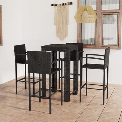 vidaXL - 5-delige - Tuinbarset - met - armleuningen - poly - rattan - zwart