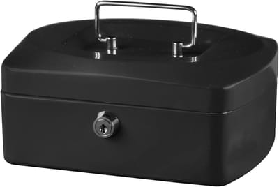 Geldkist Zwart - Geldlade Cassette - Veilig Bewaren - Met Muntenverdeler - 205x160x90 mm