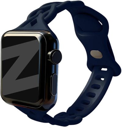 Bandz Luxe Gevlochten Siliconen Band (Donkerblauw) geschikt voor Apple Watch Series 1/2/3/4/5/6/7/8/9/10/11/SE/SE2/SE3 - Geschikt voor 38mm / 40mm / 41mm / 42mm - Comfortabel sportief smartwatch bandje - Stijlvolle vervangende horlogeband