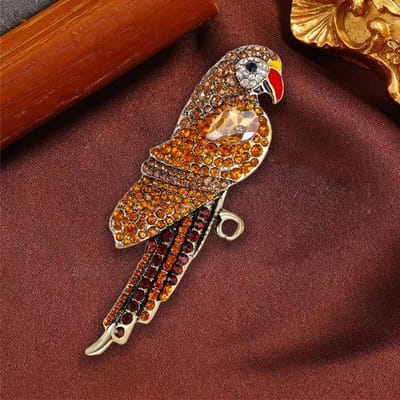 Vintage Dames Heren Papegaai Vogel Kristal Zware Industrie Badges Broches Retro Klassiek Prachtig Strass Unisex Spelden Sieraden brown