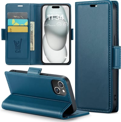 Hoesje geschikt voor iPhone 15 - HyperCase Book Cover Kunstleer Blauw