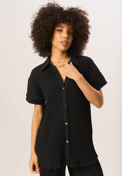 Oversized overhemd met korte mouwen en plissé