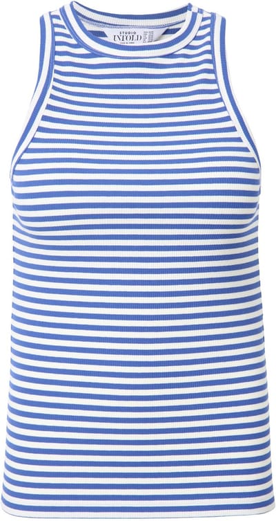Studio Untold - Dames - Tanktop Slim Shape ribjersey strepen - Hemelsblauw - Maat 42+