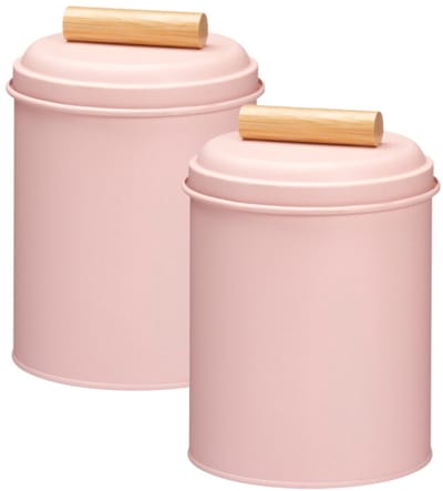 Excellent Houseware Voorraadpot / koekjes bewaarblik Bart - 2x - 14 x 20 cm - metaal - roze - keuken voorraadpotten