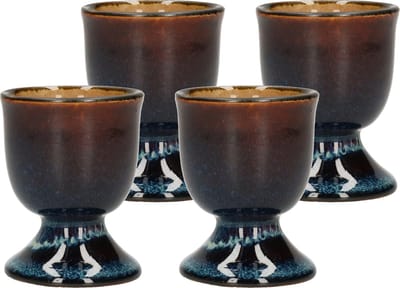 Cosy & Trendy Eierdopje - 4x stuks - porselein - blauw/bruin - 5 cm - eierdopjes