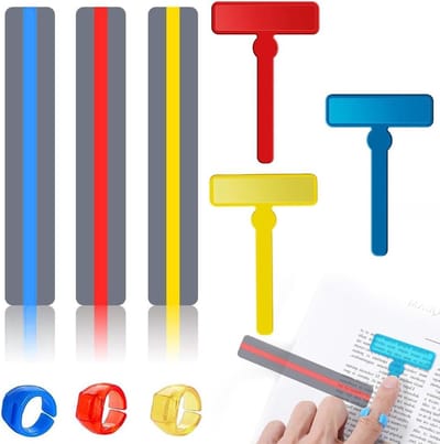 JGS Premium - Leesliniaal 3 stuks 19 cm liniaal dysgrafie liniaal leeshulp transparante bladwijzers voor dyslexie Praktische set van 3 leeslinialen van 19 cm voor kinderen, leraren en mensen met dyslexie