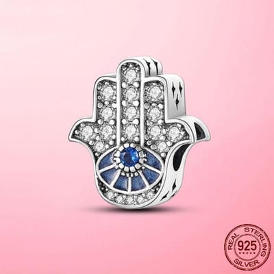 Nieuwe Hamsa Hand Kralen voor DIY Sieraden Maken 925 Sterling Zilver Fatima Hand Bedel Past Mode Armband Originele Sieraden white