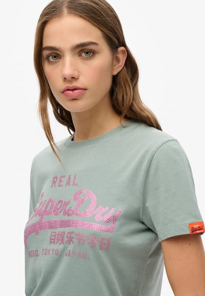 Superdry - Vintage Logo slim-fit T-shirt met strass-steentjes - Dames - T-shirts