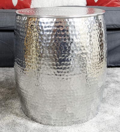 Salontafel Aluminium - Bijzettafel Rond - Woonkamer Decoratie - Handgemaakt Hamerslag Design - 47 cm Hoog - Zilver