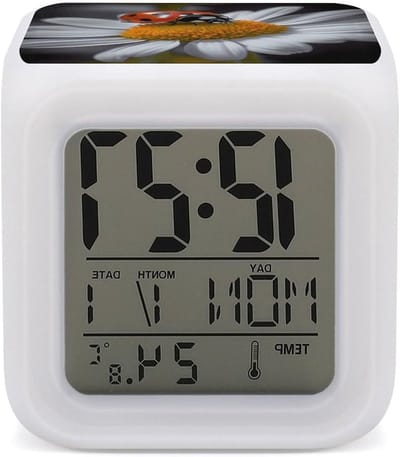 Digitale Wekker - Nachtlampje Klok - Wakker Worden - 7 Kleuren Veranderend - 8 cm - Wit