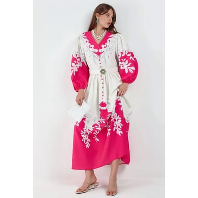 Bloemen Maxi Jurk met V-hals en Knoopdetails