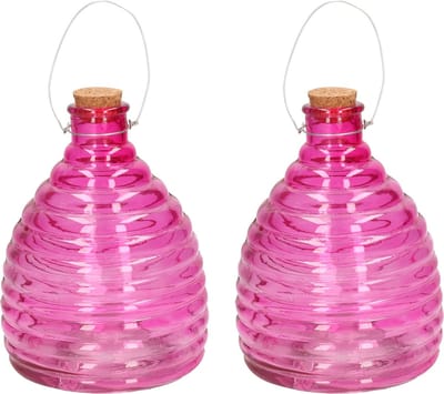 Svenska Living Wespenval - Set van 2x stuks - roze - 21 cm - glas - wespenvanger - wespenglas - Insectenvangers/insectenvallen - wespen pot