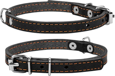 WAUDOG CoLLar Halsband / Hondenhalsband - Leder - Gestikt - Zwart - S - Breedte: 14 mm - Nekomtrek: 32 - 40 cm (GELIEVE ALVORENS BESTELLEN OPMETEN)