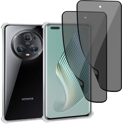 Geschikt voor Honor Magic5 Pro - Hoesje + 2x Screenprotector – Gehard Glas Cover + Shock Proof Case - Transparant