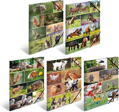 A3 Verzamelmappen Dierenwerelden Assortiment - 10 Stuks Kartonnen Hoekspanmappen met Elastiek