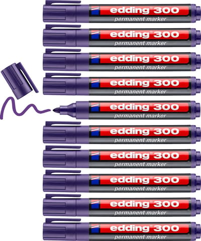 edding 300 permanent marker - violet - 10 stiften - ronde punt 1,5-3 mm - watervast, sneldrogend - wrijfvast - voor karton, kunststof, hout, metaal, glas