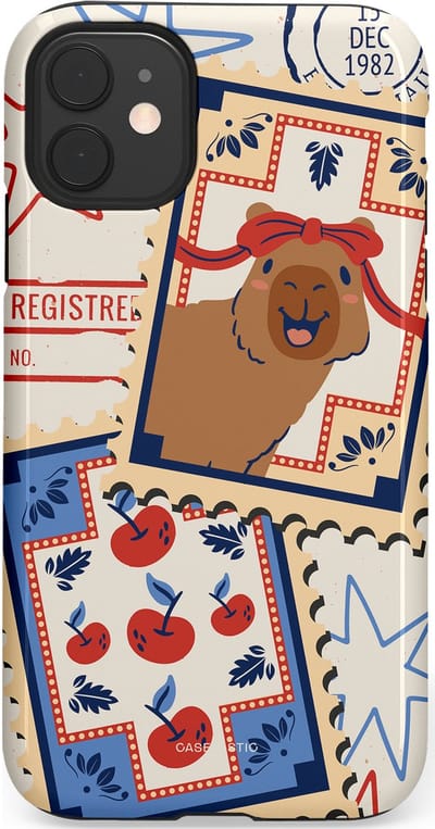 Casetastic hoesje geschikt voor Apple iPhone 11 - Dubbellaagse bescherming - Kerst Capibara Post van de Noordpool - Fashion Case - Lichtgrijs Zand Terracotta
