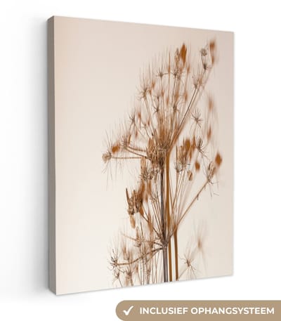 Canvas schilderij 30x40 cm - Wanddecoratie Droogbloemen - Stilleven - Wit - Planten - Bloemen - Muurdecoratie woonkamer - Slaapkamer decoratie - Kamer accessoires - Schilderijen op canvas