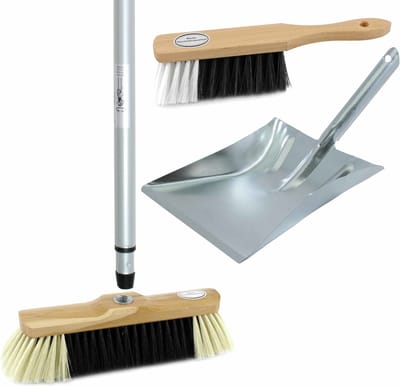 Bezemset lichtbruin van metaal - inclusief telescoopsteel 200 cm - voor binnen - Bijpassende stoffer en blik/bezem set