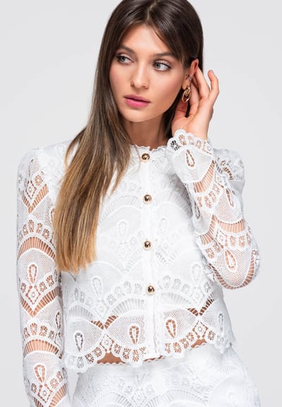 OMBRE Blouse - Slim Fit - Lange Mouw - Knopen Wit S
