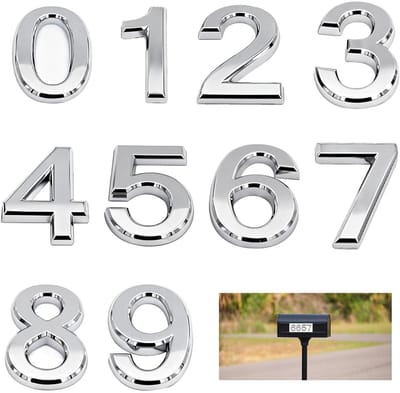 Dailygoods- Huisnummer 10 Stuks - Zelfklevend - 3D-Deurnummer Zilver - Huisnummerbord - Brievenbusnummer - Eenvoudig in Gebruik - Deurbordnummer