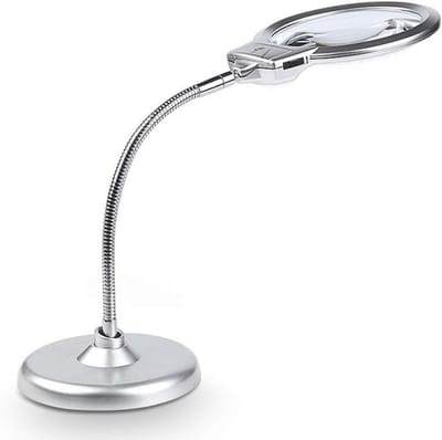 Vergrootglas met Lamp - Leestafel Lamp - Hobby en Studie - Flexibele Hals - 125mm Lens - Zilver